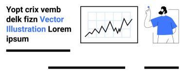 Siyah çizgili bir çizelge, işaretli bir adam, soyut şekilli metin blokları. Kurumsal sunumlar, veri analizi, pazarlama materyalleri, eğitim bilgileri, web sitesi için ideal