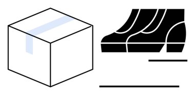 Bantlı basit bir paket ve stilize iş ayakkabısı adımları. Lojistik, nakliye, kurumsal büyüme, teslimat, iş seyahati, başarıya giden adımlar ve ilerleme kavramları için idealdir. Modern düz çizgi