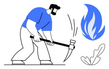 Kazmalı bir adam, bitki yaprağının yanında ateş etmeye eğilimli, çaba ve dönüşümü temsil ediyor. Sıkı çalışma, esneklik, büyüme, değişim, çevre koruma enerjisi ve eylem konuları için idealdir. Soyut