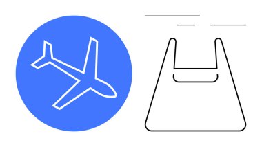 Mavi daireye karşı beyaz çizgili uçak soyut siyah pistle eşleştirildi. Havacılık, seyahat, hız, ulaşım, lojistik, seyahat kavramları, küresel bağlantı için idealdir. Minimalist