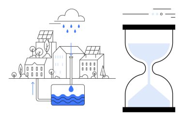 Güneş enerjili binalar yağmur suyu biriktirip bir yeraltı tankında depoluyorlar. Bitişik kum saati verimli zaman yönetimini sembolize ediyor. Sürdürülebilirlik, kentsel planlama ve yeşil enerji için ideal