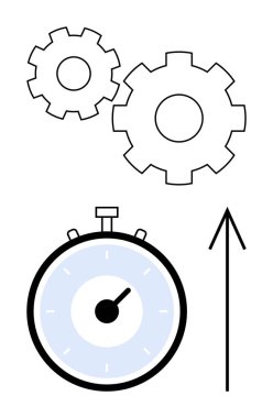 İki vitesli ve yukarı doğru oklu bir kronometre. İlerleme, verimlilik, zaman yönetimi, üretkenlik, planlama, hedef belirleme ve optimizasyon konuları için idealdir. Satır metaforu