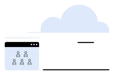 Kullanıcı simgelerine sahip bulut şekli ve tarayıcı penceresi çevrimiçi veri paylaşımı, takım işbirliği ve dijital ağları iletir. Teknoloji, takım çalışması, bulut depolama, çevrimiçi hizmetler, internet araçları için ideal