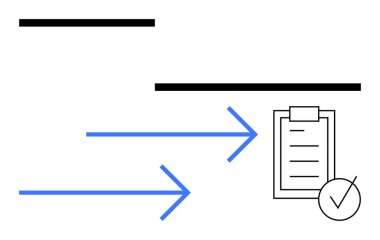 Mavi oklar kontrol işaretli bir listeye doğrudan odaklanır, ilerlemeyi, hedefleri, görev yönetimini vurgular. İş akışı, proje izleme, verimlilik, planlama, organizasyon verimliliği için ideal