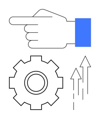 Sol kolunda mavi manşet, dişli mekanizma ve ilerlemeyi simgeleyen oklar var. Takım çalışması, liderlik, strateji, yenilik, verimlilik iş akışı büyümesi için idealdir. Soyut