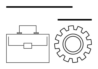 Temiz çizgilerle basit evrak çantası ve vites ana hatları üretkenlik, süreç ve iş hayatı dinamiklerini çağrıştırıyor. İş, kariyer, strateji, süreç optimizasyonu ve planlama yönetimi için ideal