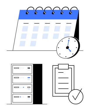 Saatli takvim, işaretli kontrol listesi, ve zamanlamayı gösteren sunucu yığını, görev yönetimi, veri depolama ve zaman izleme. Planlama, üretkenlik, veri akışı çalışma süresi için ideal