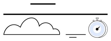 Kronometresi ve soyut çizgileri olan bulut hız, performans, çevrimiçi süreçler ve verimliliği gösteriyor. Zaman yönetimi, bulut hizmetleri, hızlı veriler, performans takibi, son teslim tarihi uyarıları için ideal