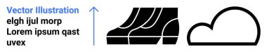 Basit bir minimalist bulut grafiğinin yanında keskin desenli kalın siyah çizmeler. Moda, ayakkabı pazarlama, meteoroloji, markalaşma, çevrimiçi mağazalar, ürün sergileri, modern tasarım, daire tasarımı için ideal