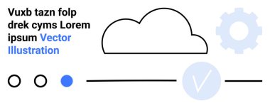 Bulut simgesi, vites sembolü, metin blokları ve ilerleme göstergelerini içeren minimalist bir tasarım. Web geliştirme, bulut hizmetleri, kullanıcı arayüzü, teknoloji, yazılım verileri için ideal