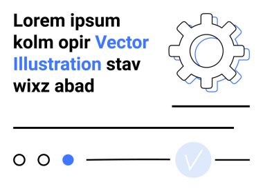 Dişli simgesi mavi ve siyah elementlerin karışımı olan yer tutucu metnin yanında yer almaktadır. Çeşitli soyut çizgiler ve şekiller. Teknoloji, mekanik, tasarım, iş, şablon ve eğitim için ideal