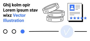 Madeni para yığını, sınıflandırma yıldızlı profil belgesi, ilerleme çubuğu ve metin. İş, finans, profesyonel hizmetler, analitik ilerleme, iş başvurusu kullanıcı değerlendirmeleri için idealdir. İniş sayfası
