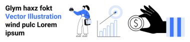 Finansal performans, büyüme tablosu ve madeni parayı tutan kişi. Finans, iş, pazarlama, ekonomi, tasarruf stratejisi dijital tasarım için idealdir. Düz iniş sayfası pankartı