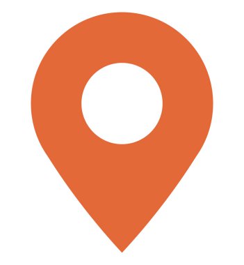 İçi boş bir merkezi olan parlak turuncu harita iğnesi konumu, navigasyonu ve konumunu sembolize ediyor. Seyahat, GPS, konum belirleme, dijital uygulamalar navigasyon araçları ve markalaşma için idealdir. Düz renk