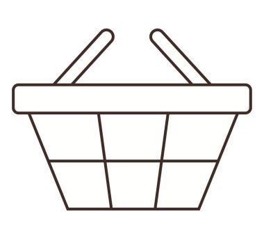 İki eğik saplı ve ızgara desenli basit bir alışveriş sepetinin taslağı. Perakende, market, ticaret, alışveriş, pazarlama, satış ve e-ticaret için ideal. Düz renk simgesi