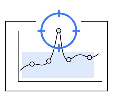 Çizgi çizelgesi ve veri noktalarıyla bir veri grafiğinin üzerine hedef simge koy. Veri analizi, iş stratejisi, performans takibi, pazarlama, finansal planlama, hedef belirleme için ideal. İniş sayfası