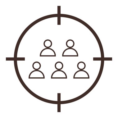 Beş soyut insan simgesinden oluşan bir grup. Pazarlama, müşteri odaklama, hedef alma, strateji, demografi ve analitik için mükemmel. Düz renk simgesine sahip temiz vektör