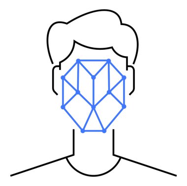 Yüz tanıma teknolojisini vurgulayan geometrik ağ çizgileri olan insan yüzü. Kimlik doğrulama, güvenlik sistemleri, biyometrik analiz, teknoloji uygulamaları, yapay zeka araştırmaları için ideal
