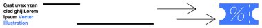 Siyah oklar yüzde simgesi olan mavi bir kuponda birleşiyor, indirimli teklifleri temsil ediyor, pazarlama stratejileri, finansal tasarruflar, hedef belirleme, müşteri yardımları, ticaret anlaşmaları, soyut çizgi