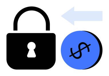 Siyah kilit, mavi dolar işareti ve açık mavi ok. Finansal güvenlik, veri koruması, çevrimiçi işlemler, yatırım güvenliği, bankacılık siber güvenlik dijital ekonomisi için idealdir. Soyut