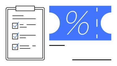 Panodaki kontrol listesinin yanında yüzde sembolü olan mavi indirimli bir kupon var. Üretkenlik, görev tamamlama, indirimler, satışlar, organizasyon, planlama için ideal