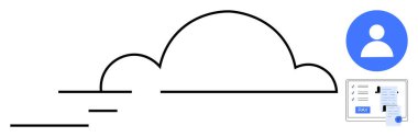 Veri transferini, kullanıcı profili simgesini ve kimlik bilgilerini gösteren çizgilerle bulut şekli. Bulut bilgisayarı, siber güvenlik, veri transferi, kullanıcı kimlik denetimi, çevrimiçi için ideal
