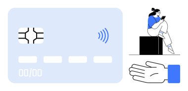 Temassız ödeme dalgaları olan büyük bir kredi kartı tablet kullanan biri, açık el hareketi. Finans, bankacılık, e-ticaret, teknoloji, çevrimiçi alışveriş, dijital güvenlik tüketicisi için ideal