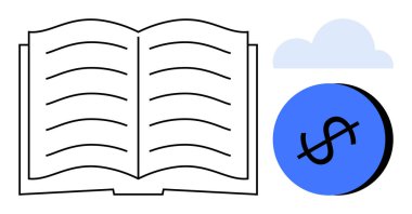 Metni gösteren satırlar açık, dolar işareti olan mavi daire, bulut şekli yukarıda. Finans, eğitim, tasarruf, bulut depolama, ekonomik büyüme, bulut teknolojisi yatırım stratejileri için ideal