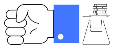 Mavi kollu yumruk, tokalaşmaya hazır, dikdörtgen nesneler yığını. Takım çalışması, işbirliği, iş ortaklığı, dayanışma, güç ve birlik için ideal. Soyut satır düzlüğü