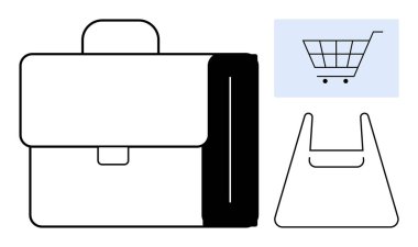 Çanta, alışveriş arabası ve minimalist tarzda alışveriş torbası. İş, perakende, alışveriş, e-ticaret, profesyonel hizmetler modern tasarım kurumsal markalaşma için idealdir. Basit temiz soyut