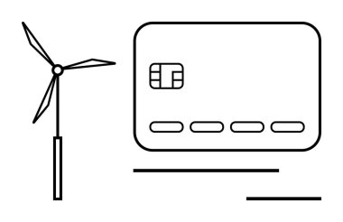 Wind turbine beside a credit card symbolizing renewable energy finance and sustainability. Ideal for eco-friendly finance, renewable energy, green investments, climate change, financial technology clipart