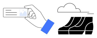 El ele tutuşan kimlikler, uçak koltukları, bulutlar. Seyahat, kimlik, güvenlik, doğrulama, ulaşım kişisel bilgi teknolojisi için ideal. Minimalist ve soyut çizgi