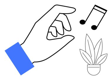 Yakınlarda bir saksı bitkisi olan bir notaya uzanıyor. Yaratıcılık, müzik, büyüme, uyum, doğal ilham, sanatsal çabalar kavramları dengeler. Soyut satır düzlüğü