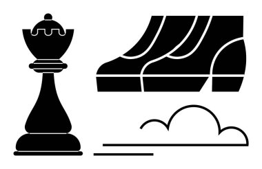Kral satranç taşı, harekete hazır koşu ayakkabıları, ve bulut çizimi strateji ve ilerleme. İş büyümesi, liderlik, rekabet, başarı, yenilik çevikliği hedef belirleme için idealdir. Soyut