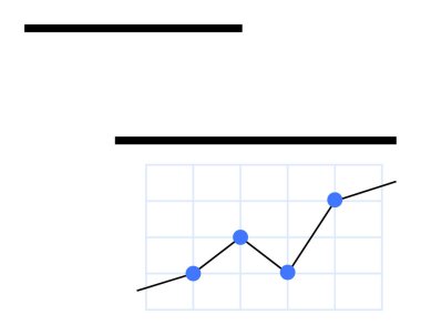 Mavi dairesel veri noktaları, eksen çizgileri ve yukarı doğru eğilimli çizgi grafiği. Veri analizi, iş büyümesi, performans ölçümleri, raporlama, tahmin, eğitim soyut çizgisi düz metaforu için ideal