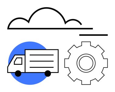 Lojistiği, dijital dönüşümü, tedarik zinciri verimliliğini ve otomasyonu vurgulayan teçhizat ve dağıtım kamyonunun üstündeki bulut. Teknoloji, gemicilik, sanayi, veri, süreç yönetimi için ideal