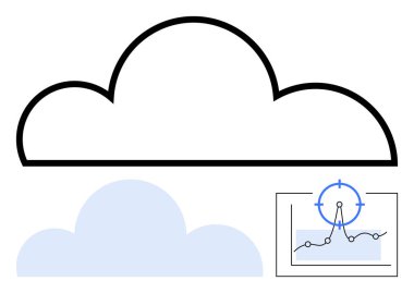 Siyah çizgili bulut, açık mavi bulut ve hedefli veri grafiği. Teknoloji, bulut depolama, analitik, tahmin, bilişim çözümleri, dijital dönüşüm soyut çizgisi için ideal