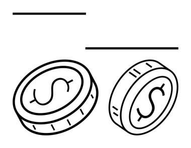 Dolar işaretli iki basit bozuk para. Finans, bankacılık, tasarruflar, yatırımlar, ekonomi, ödeme sistemleri, iş stratejileri, soyut düz metafor için ideal