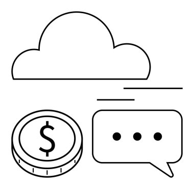Para ve sohbet baloncuklu bulut çevrimiçi işlemleri, veri depolama ve iletişimi ön plana çıkarıyor. Fintech, bulut hesaplama, dijital pazarlama, teknolojik çözümler, uzaktan çalışma, veri paylaşımı için ideal