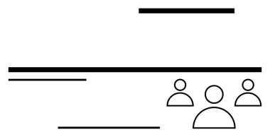 Yatay siyah çizgiler ve asgari tarzda üç soyut insan simgesi modern bir kompozisyon oluşturuyor. Takım çalışması, veri akışı, organizasyon, hiyerarşi, işbirliği, minimalizm, soyut
