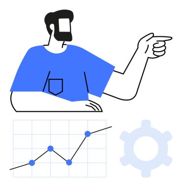 İleriyi gösteren çizgi grafiği, yenilik ve stratejiyi sembolize eden büyüme ve vitesi gösteriyor. Takım çalışması, liderlik, analitik, planlama, veri, ilerleme, soyut çizgi düz metaforu için ideal