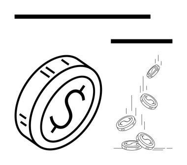 Büyük paralar dik durur, daha küçük paralar yere düşer. Finans, ekonomi, kayıp, yatırım, tasarruf, risk ve bütçe kavramları için ideal. Soyut çizgi düz metafor