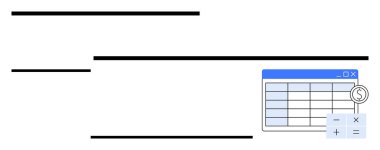 Dijital kontrol düzeni, finansal hesap çizelgesi ve hesap makinesiyle birleştirildi. Muhasebe, bütçe, finans araçları, muhasebe, ödeme işlemleri, masraf yönetimi, soyut düz çizgi için ideal