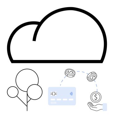 Para transferine bağlı bulut teknolojisi simgesi, dijital işlemleri sembolize ediyor. Finansal hizmetler için ideal, çevrimiçi bankacılık, fintech, bulut hesaplama, çevre dostu teknoloji