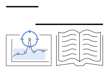 Araştırma, veri içgörüsü ve bilgi paylaşımını birleştiren odaklı çizgi grafiği. Analiz, eğitim, strateji, bilim, yenilik, veri güdümlü soyut çizgiler için ideal