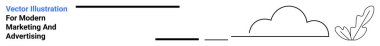 Temiz bulut çizgisi stilize edilmiş bir tüyle eşleştirilmiş. Basitlik, teknoloji, yaratıcılık, veri depolama, markalaşma, üretkenlik, yenilik ve düz iniş sayfası afişi için ideal