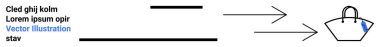 Bir alışveriş poşeti simgesini gösteren oklar veriyi ya da ilerleme akışını sembolize ediyor. E-ticaret, lojistik, planlama, karar verme, iş akışı, iş modelleri, düz iniş sayfası afişi için ideal
