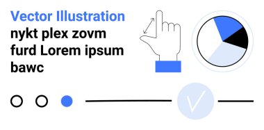 Metin, pasta grafiği simgesi, daireler ve işaret simgesi ile yukarı doğru gösteren eller. UIUX tasarımı, uygulama arayüzleri, veri analizleri, kullanıcı bağlılığı, seçim süreci eğitim içeriği için idealdir