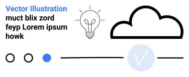 Ampul, bulut ve işaretler daireler çizerek yatay çizgide. Yaratıcılık, yenilik, teknoloji, bağlantı, veri bulutu projesi beyin fırtınası için idealdir. İniş sayfası