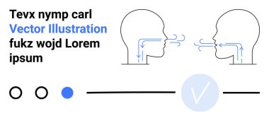 Aralarındaki iletişimin akışını gösteren iki baş diyagramı, yer tutucu metin ve çeşitli renkli noktalarla bir ilerleme kaydırıcı eşliğinde. İletişim ve ağ kurmak için ideal